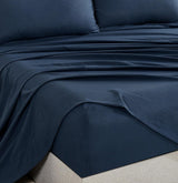 Vintage Washed Microfibre Sheet Set with 1 Pillowcase - Navy - King Single - Top-Down View