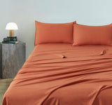 Vintage Washed Microfibre Sheet Set with 1 Pillowcase - Terracotta - King Single - Front View