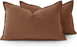 Linen Cushion Covers - 30% Linen 70% Cotton Blend, Soft & Breathable with Hidden Zipper Design - Cocoa Brown, 30cm x 50cm (Twin Pack)