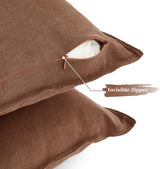 Linen Cushion Covers - 30% Linen 70% Cotton Blend, Soft & Breathable with Hidden Zipper Design - Cocoa Brown, 45cm x 45cm (Twin Pack) - Top-Down View