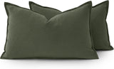 Linen Cushion Covers - 30% Linen 70% Cotton Blend, Soft & Breathable with Hidden Zipper Design - Khaki Green, 30cm x 50cm (Twin Pack)