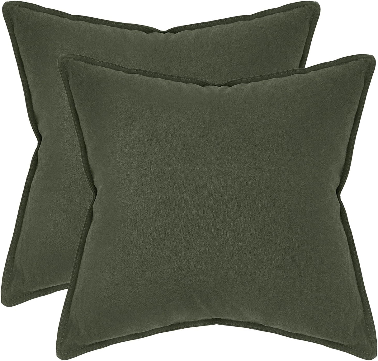 Linen Cushion Covers - 30% Linen 70% Cotton Blend, Soft & Breathable with Hidden Zipper Design - Khaki Green, 45cm x 45cm (Twin Pack)