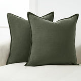 Linen Cushion Covers - 30% Linen 70% Cotton Blend, Soft & Breathable with Hidden Zipper Design - Khaki Green, 45cm x 45cm (Twin Pack) - Side View