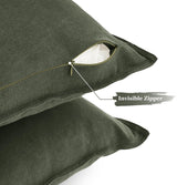 Linen Cushion Covers - 30% Linen 70% Cotton Blend, Soft & Breathable with Hidden Zipper Design - Khaki Green, 45cm x 45cm (Twin Pack) - 45-Degree Angle