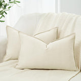 Linen Cushion Covers - 30% Linen 70% Cotton Blend, Soft & Breathable with Hidden Zipper Design - Linen, 30cm x 50cm (Twin Pack) - Front View