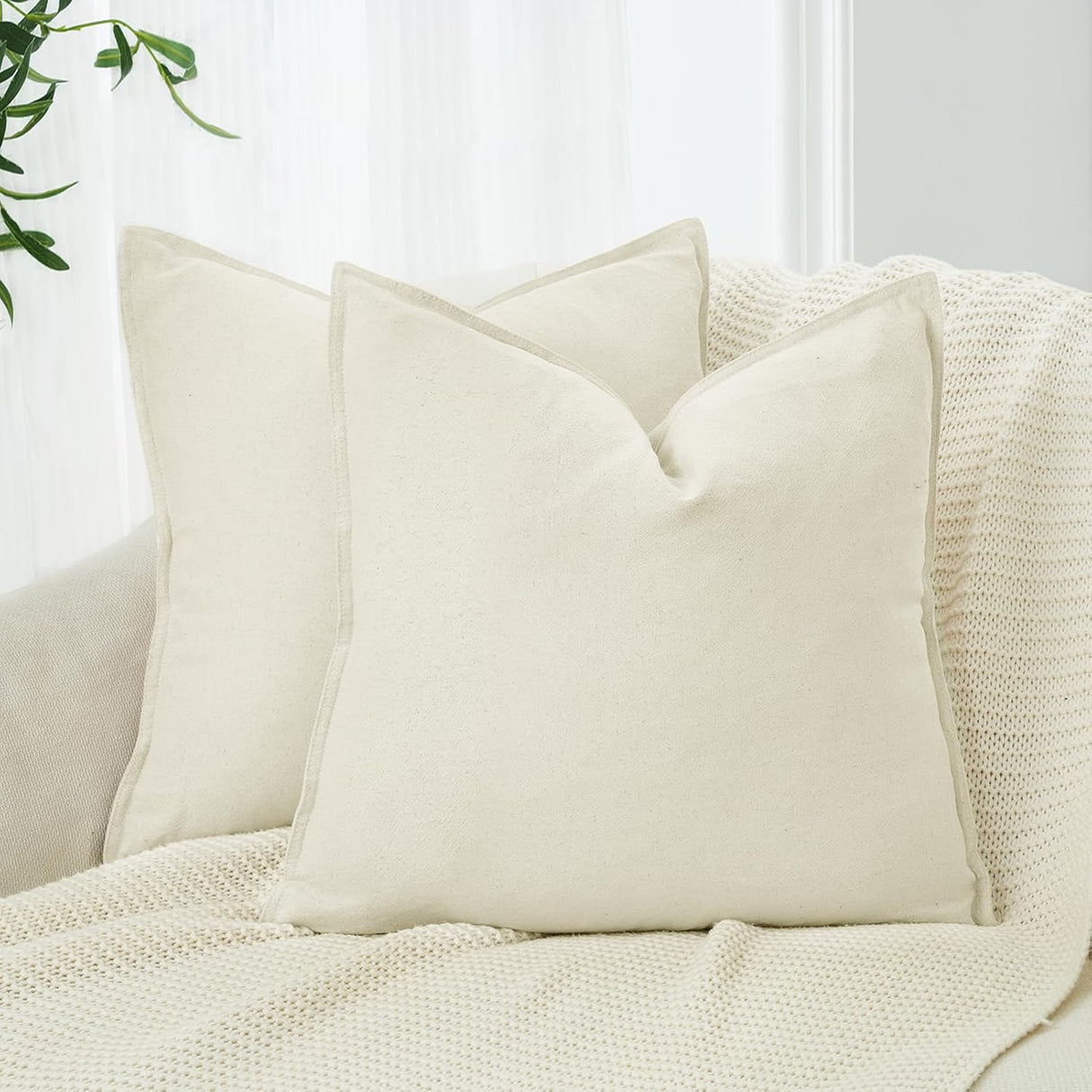 Linen Cushion Covers - 30% Linen 70% Cotton Blend, Soft & Breathable with Hidden Zipper Design - Linen, 45cm x 45cm (Twin Pack)