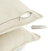 Linen Cushion Covers - 30% Linen 70% Cotton Blend, Soft & Breathable with Hidden Zipper Design - Linen, 45cm x 45cm (Twin Pack) - Top-Down View