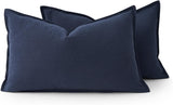 Linen Cushion Covers - 30% Linen 70% Cotton Blend, Soft & Breathable with Hidden Zipper Design - Navy Blue, 30cm x 50cm (Twin Pack)