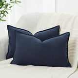 Linen Cushion Covers - 30% Linen 70% Cotton Blend, Soft & Breathable with Hidden Zipper Design - Navy Blue, 30cm x 50cm (Twin Pack) - Front View