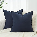 Linen Cushion Covers - 30% Linen 70% Cotton Blend, Soft & Breathable with Hidden Zipper Design - Navy Blue, 45cm x 45cm (Twin Pack)
