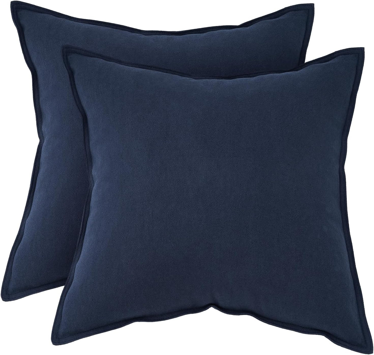 Linen Cushion Covers - 30% Linen 70% Cotton Blend, Soft & Breathable with Hidden Zipper Design - Navy Blue, 45cm x 45cm (Twin Pack)