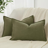 Linen Cushion Covers - 30% Linen 70% Cotton Blend, Soft & Breathable with Hidden Zipper Design - Olive Green, 30cm x 50cm (Twin Pack) - Front View