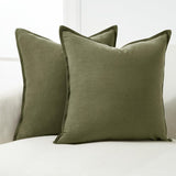Linen Cushion Covers - 30% Linen 70% Cotton Blend, Soft & Breathable with Hidden Zipper Design - Olive Green, 45cm x 45cm (Twin Pack) - Front View