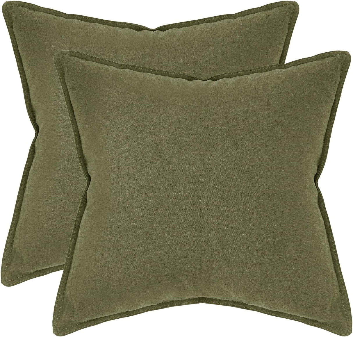 Linen Cushion Covers - 30% Linen 70% Cotton Blend, Soft & Breathable with Hidden Zipper Design - Olive Green, 45cm x 45cm (Twin Pack)