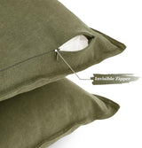 Linen Cushion Covers - 30% Linen 70% Cotton Blend, Soft & Breathable with Hidden Zipper Design - Olive Green, 45cm x 45cm (Twin Pack) - 45-Degree Angle