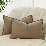 Linen Cushion Covers - 30% Linen 70% Cotton Blend, Soft & Breathable with Hidden Zipper Design - Tan, 30cm x 50cm (Twin Pack) - Front View