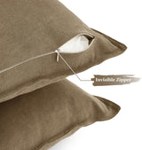 Linen Cushion Covers - 30% Linen 70% Cotton Blend, Soft & Breathable with Hidden Zipper Design - Tan, 45cm x 45cm (Twin Pack) - Side View