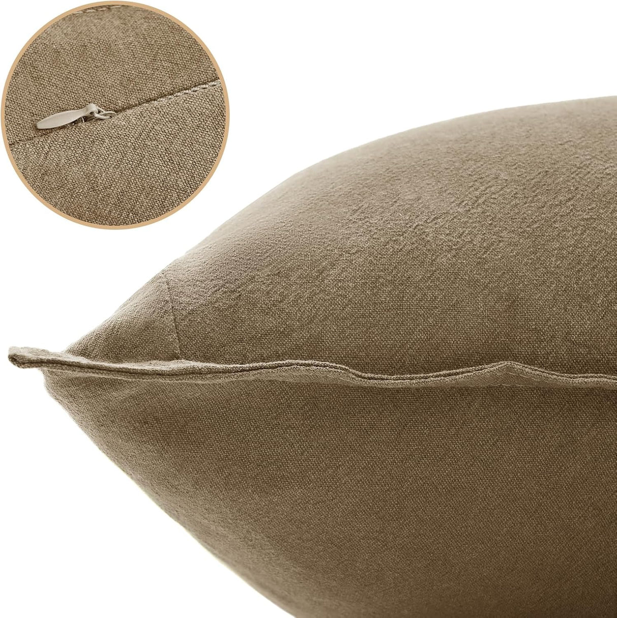 Linen Cushion Covers - 30% Linen 70% Cotton Blend, Soft & Breathable with Hidden Zipper Design - Tan, 45cm x 45cm (Twin Pack)