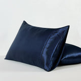 Satin Pillowcases - Silky Soft Polyester Satin with Zipper Closure - Navy Blue, 48cm x 73cm (Twin Pack) - Front View