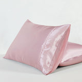 Satin Pillowcases - Silky Soft Polyester Satin with Zipper Closure - Pink, 48cm x 73cm (Twin Pack) - Front View
