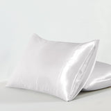 Satin Pillowcases - Silky Soft Polyester Satin with Zipper Closure - White, 48cm x 73cm (Twin Pack) - Front View