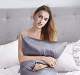 Luxury Pillowcase - 100% Pure Mulberry Silk on Both Sides - Charcoal - 45-Degree Angle