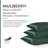 Luxury Pillowcase - 100% Pure Mulberry Silk on Both Sides - Emerald Green - Front View