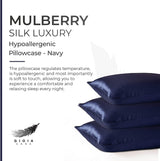 Luxury Pillowcase - 100% Pure Mulberry Silk on Both Sides - Navy - Front View
