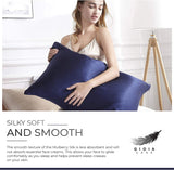 Luxury Pillowcase - 100% Pure Mulberry Silk on Both Sides - Navy - Rear View