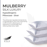 Luxury Pillowcase - 100% Pure Mulberry Silk on Both Sides - Silver - Front View
