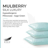 Luxury Pillowcase - 100% Pure Mulberry Silk on Both Sides - Sage Green - Front View