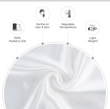Luxury Pillowcase - 100% Pure Mulberry Silk on Both Sides - White - Front View