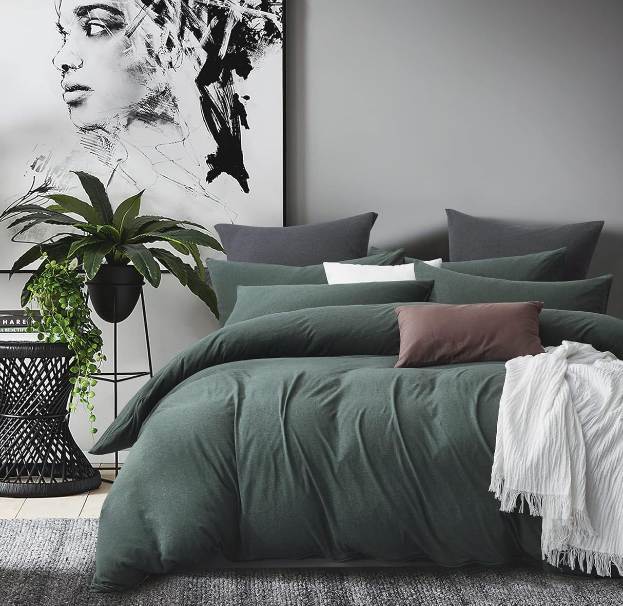 100% Jersey Cotton Quilt Cover Set - Green - Super King