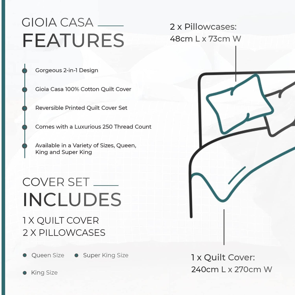100% Cotton Hugo Reversible Printed Quilt Cover Set - Super King Size