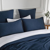 Vintage Washed Microfibre Quilt Cover Set (3Pcs) - Navy - Super King Size - Front View