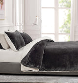 2-in-1 Teddy Sherpa Quilt Cover Set (Charcoal, Super King) - Front View