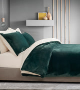 2-in-1 Teddy Sherpa Quilt Cover Set (Emerald Green, Super King) - Front View