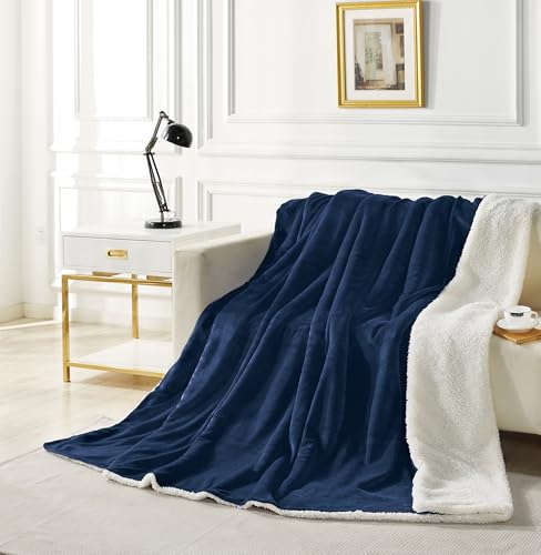 2-in-1 Teddy Sherpa Quilt Cover Set (Navy Blue, Super King)