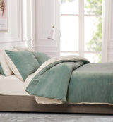 2-in-1 Teddy Sherpa Quilt Cover Set (Sage Green, Super King) - Front View