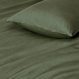 100% Cotton Vintage Washed Bed Quilt Cover Set - Khaki Green - Super King Size - Side View
