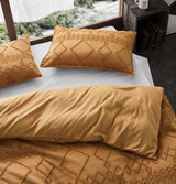 100% Premium Microfibre Tufted Standard Pillowcases - Set of 2 Luxurious Standard Pillow Cover with Elegant Design - Caramel - Side View