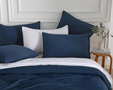 Vintage Washed Microfibre Standard Pillowcases - Set of 2 Luxurious Standard Pillow Covers - Navy - Side View