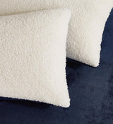 Teddy Sherpa Twin-Pack Standard Pillowcases - Soft Reversible Velvet & Sherpa Cushion Covers - Machine Washable with Zipper Closure -  48x73cm - Navy Blue - Top-Down View