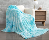 Double Sided Fx Fur Shaggy Throw Blanket - Blue - Front View