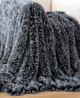 Double Sided Fx Fur Shaggy Throw Blanket - Charcoal - Top-Down View