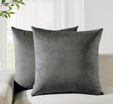 Twin-Pack Velvet Cushion Covers - Soft Microfibre Cushion Covers with Hidden Zipper (Dark Grey, 65cm*65cm)