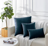 Twin-Pack Velvet Cushion Covers - Soft Microfibre Cushion Covers with Hidden Zipper (Dark Teal, 30cm*50cm) - Top-Down View