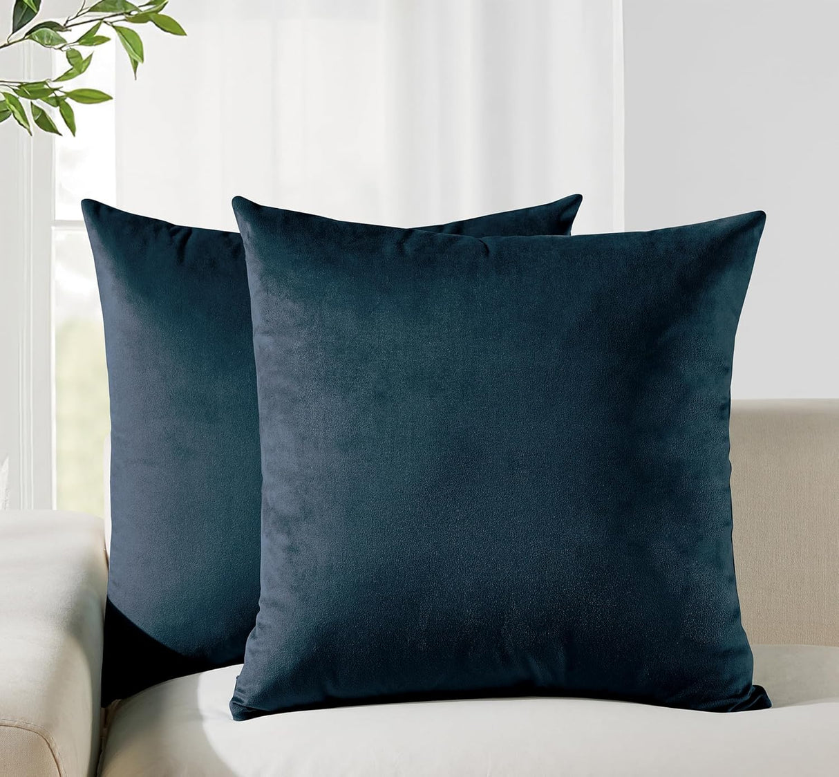 Twin-Pack Velvet Cushion Covers - Soft Microfibre Cushion Covers with Hidden Zipper (Dark Teal, 65cm*65cm)