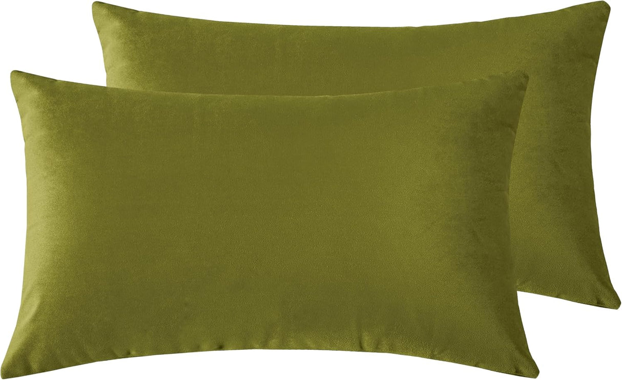 Twin-Pack Velvet Cushion Covers - Soft Microfibre Cushion Covers with Hidden Zipper (Green, 30cm*50cm)