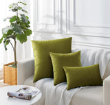 Twin-Pack Velvet Cushion Covers - Soft Microfibre Cushion Covers with Hidden Zipper (Green, 45cm*45cm) - Top-Down View